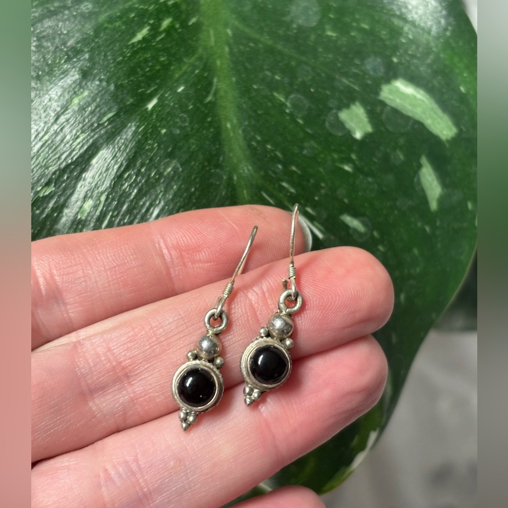 Sterling Silver Black Onyx Drop Earrings – 925